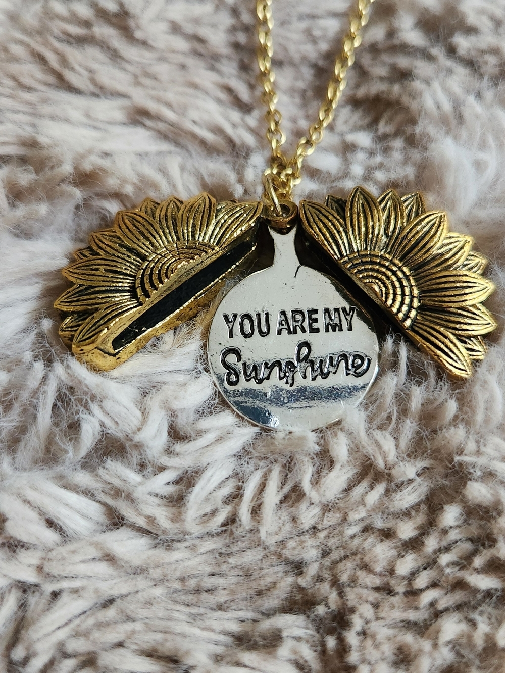 You Are My Sunshine Sunflower Pendant Necklace - Gold & Silver